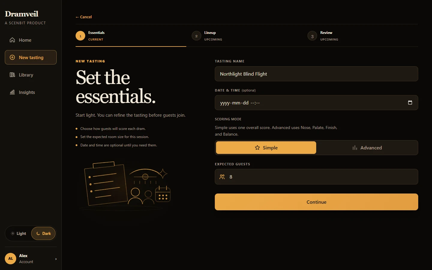 Create tasting essentials step
