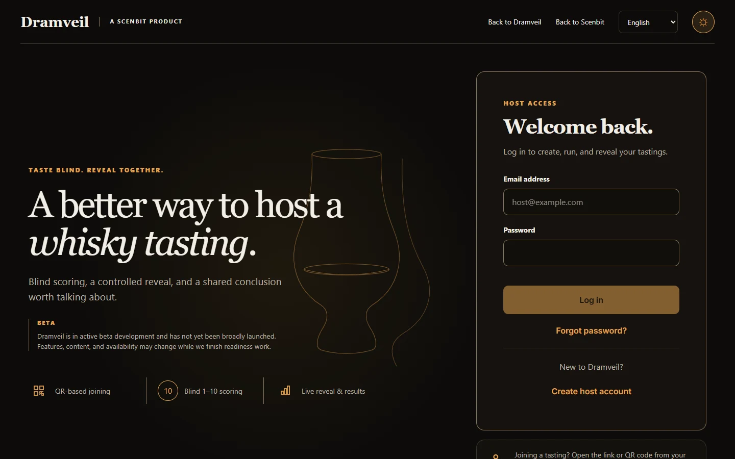 Dramveil sign-in screen